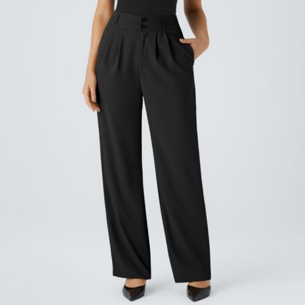 NWT Halara High Waisted Zipper Pocket Shirred Straight Leg Work Pants black L